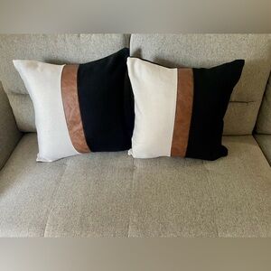 Black and White Throw Pillows with Brown Accent 20x20